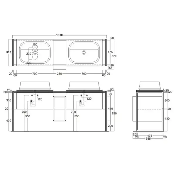 Тумба под раковину с консолью Simas Frame 181 х 57 х h72 см, дуб тёмный (FM2 Rovere scuro) фото 5 Aquada.com.ua