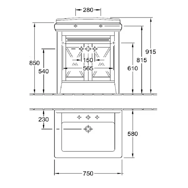 VILLEROY & BOCH Тумба под раковину Villeroy&Boch Hommage 685х750х540 мм (899500R2) фото 4 Aquada.com.ua