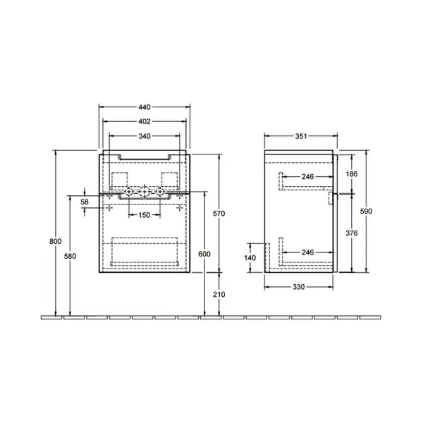 Тумба под раковину Villeroy & Boch Subway 2.0 440х590х352 мм (A90600DH) фото 3 Aquada.com.ua