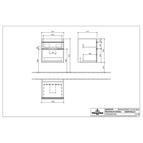 Тумба под раковину Villeroy & Boch Venticello 60 см белый глянец (A92301DH) фото 2 Aquada.com.ua