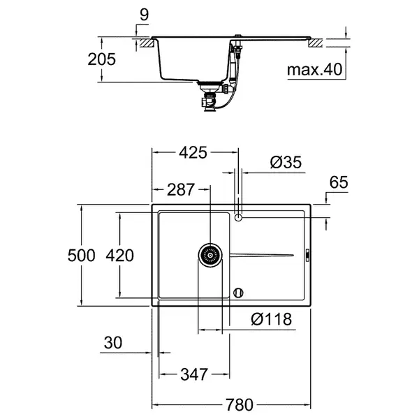 Grohe K400 50-C Композитная мойка, графит (31639AP0)