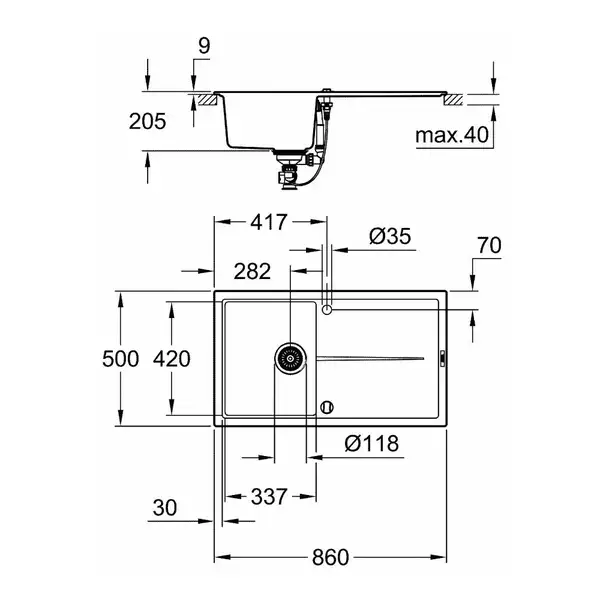 GROHE Мойка кварцевая Sink K400 (31640AT0)