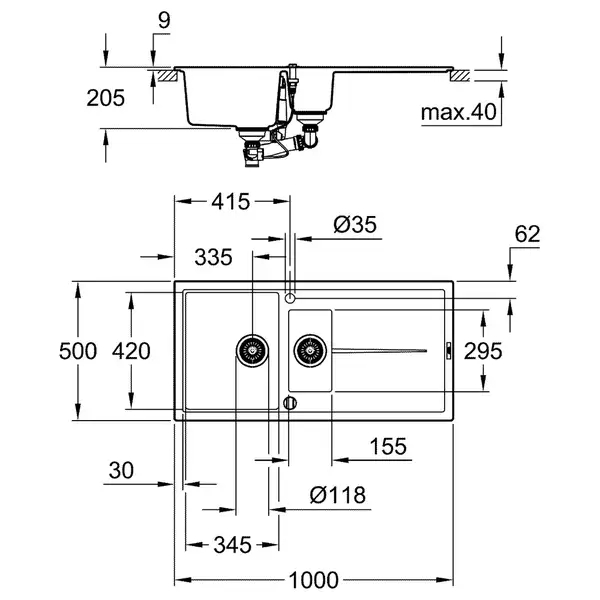 Композитна мийка для кухні Grohe K400 (31642AP0)