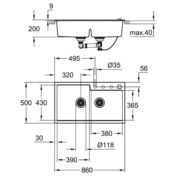 Композитна мийка для кухні Grohe K500 (31649AP0)