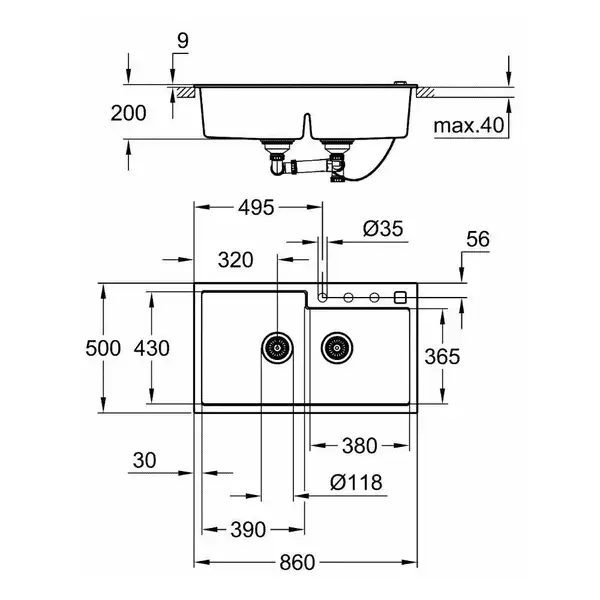 GROHE Мойка кварцевая Sink K500 двойная (31649AT0)
