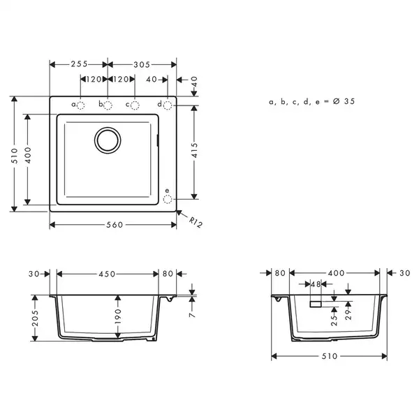 Встраиваемая кухонная мойка Hansgrohe S51 S510-F450 (цвет - серый бетон) 450 (43312380) фото 2 Aquada.com.ua