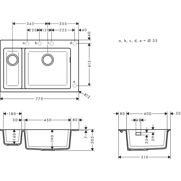 Hansgrohe S51 S510-F635 Кухонна мийка, графітово-чорна (43315170)