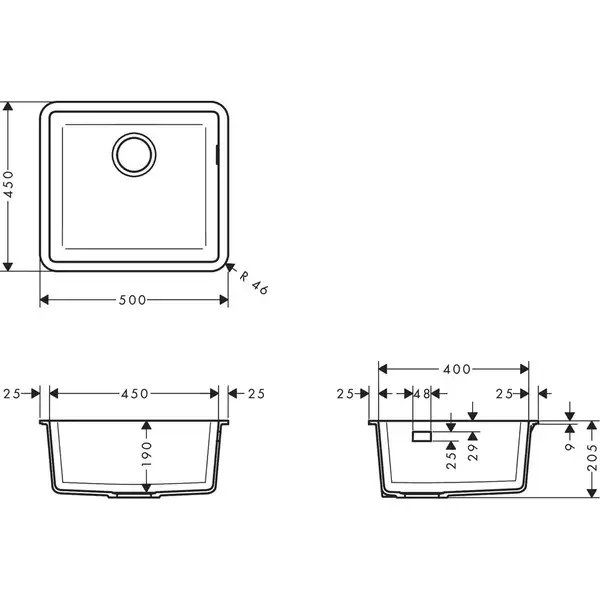 Hansgrohe S510-U450 Мийка кухонна під стільницю, Stonegrey (43431290)