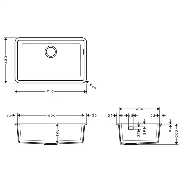 Мойка для монтажа под столешницу Hansgrohe S51 S510-U660 (цвет - серый камень) 660 (43432290) фото 2 Aquada.com.ua