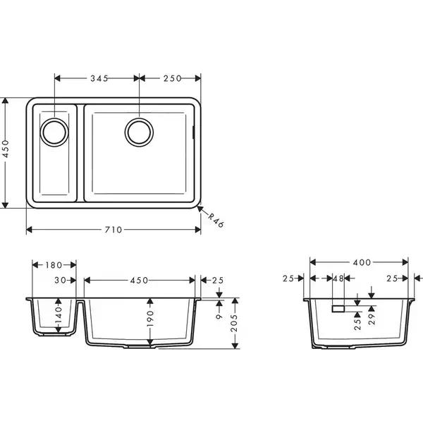 Hansgrohe S51 S510-U635 Мийка кухонна, Stonegrey (43433290)