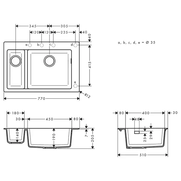Встраиваемая кухонная мойка Hansgrohe S51 S510-U635 (цвет - серый бетон) 180/450 (43433380) фото 2 Aquada.com.ua