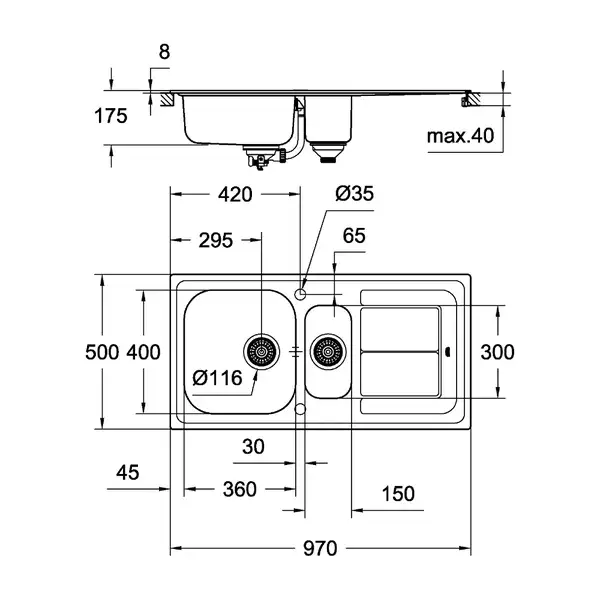 Grohe K300 Мийка кухонна, матова (31564SD0)
