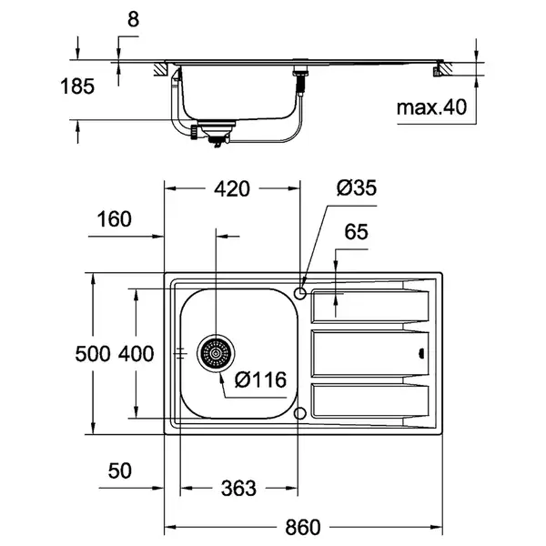 Кухонна мийка Grohe EX-2 Sink K401 (31566SD0)