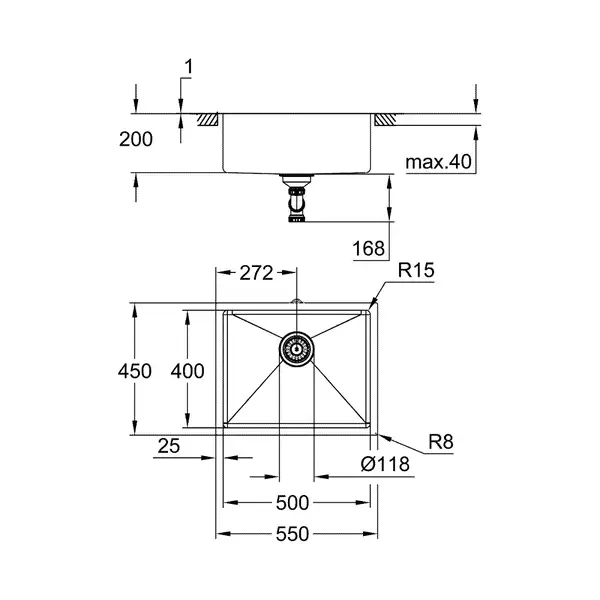 Кухонна мийка Grohe EX Sink K700U, сталь (31574SD0)