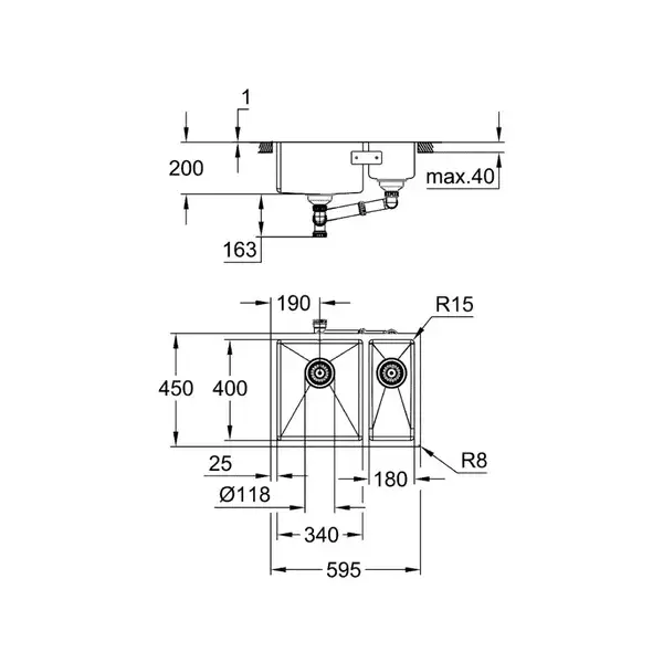 Кухонна мийка Grohe K700U 60-S 59.5/45 1.5 л, 1.5 чаші, сталь (31577SD1) (31577SD0)