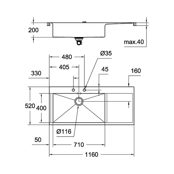 Мийка кухонна Grohe EX Sink K1000 (подвійне крило зліва) (31581SD0)