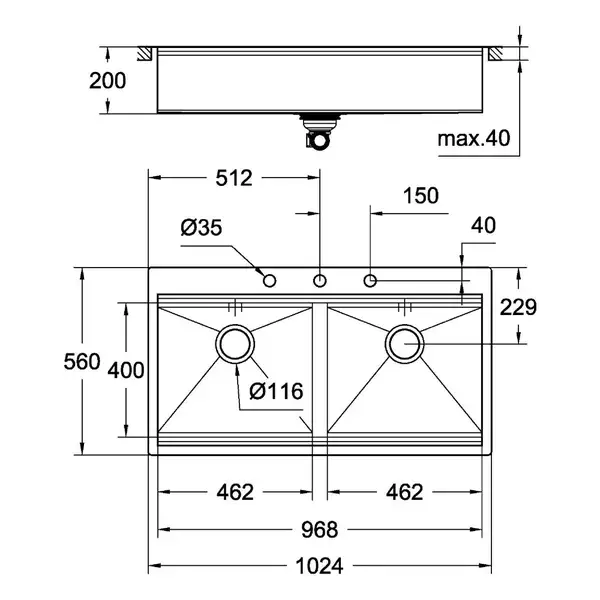 Мийка кухонна Grohe EX Sink K800 Подвійна (120 cm) (31585SD0)