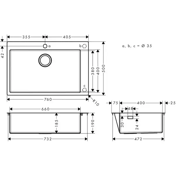 Hansgrohe S711-F660 Кухонная мойка, нержавеющая сталь (43302800)