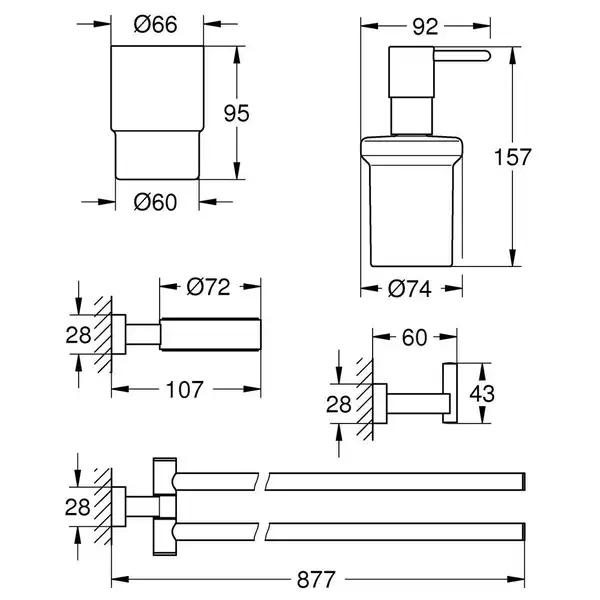 GROHE Набір аксесуарів для ванни 4 в 1 Essentials Cube  (40847001)