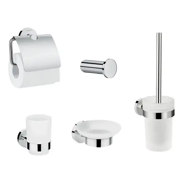 Набор аксессуаров 5-в1 Hansgrohe Logis (цвет - хром/стекло матовое, белое) (41723333) фото 1 Aquada.com.ua