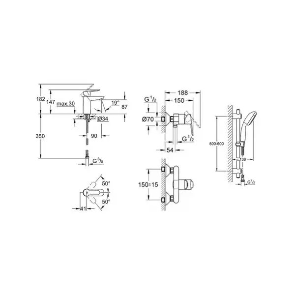 GROHE Набор смесителей 3 в 1 BAU EDGE (123208S) (123208S) фото 2 Aquada.com.ua