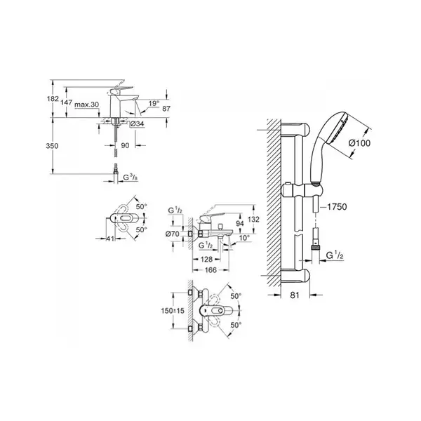 Набір змішувачів для ванни S-Size Grohe BauLoop (123214S)
