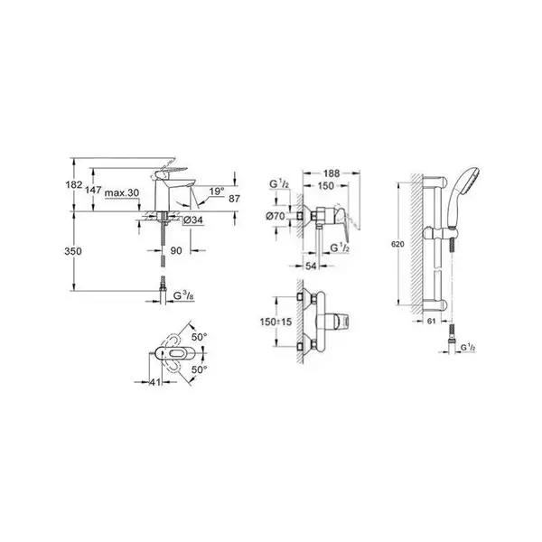 Комплект змішувачів Grohe BauLoop для душа, хром (123220S)