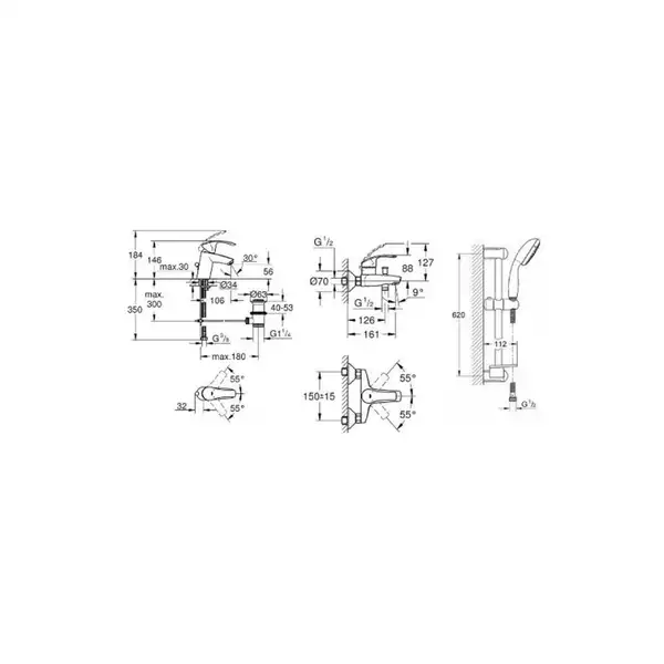Grohe Eurosmart Комплект смесителей для ванны, хром (123238S)