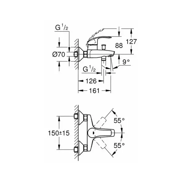 GROHE Набір змішувачів Eurosmart 3 в 1, для ванни і душа (123238S) (123238S) фото 4 Aquada.com.ua