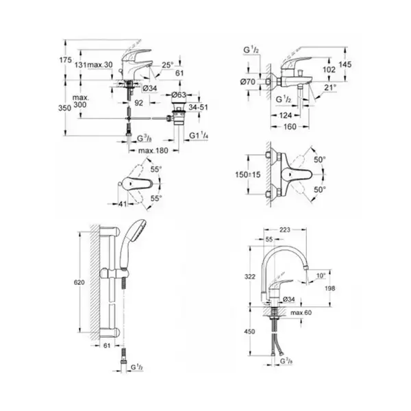 GROHE Набiр змiшувачiв для ванни та кухні EUROECO 4 в 1 (123242K)