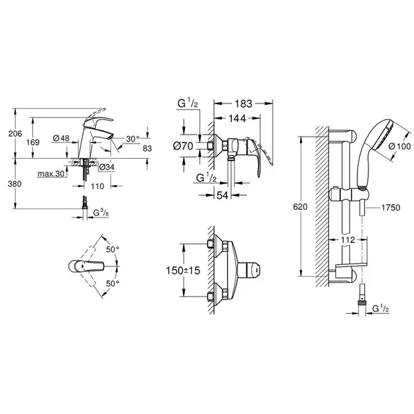 GROHE набір змішувачів для душу Eurosmart  M-Size (123244M) (123244M) фото 5 Aquada.com.ua