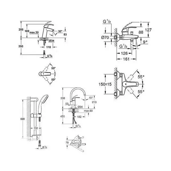 Grohe Eurosmart M-Size Набор смесителей, хром (123248MK)