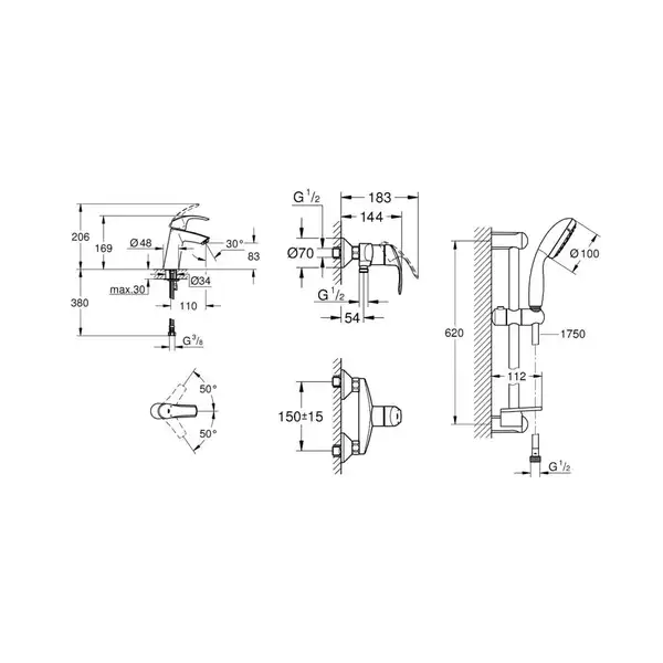 Набор смесителей Grohe Eurosmart 123576 фото 2 Aquada.com.ua