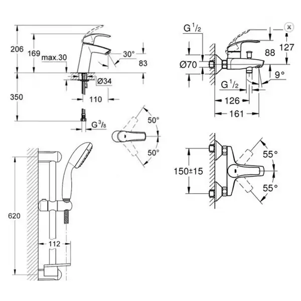 Набор смесителей Grohe Eurosmart 124458 фото 2 Aquada.com.ua