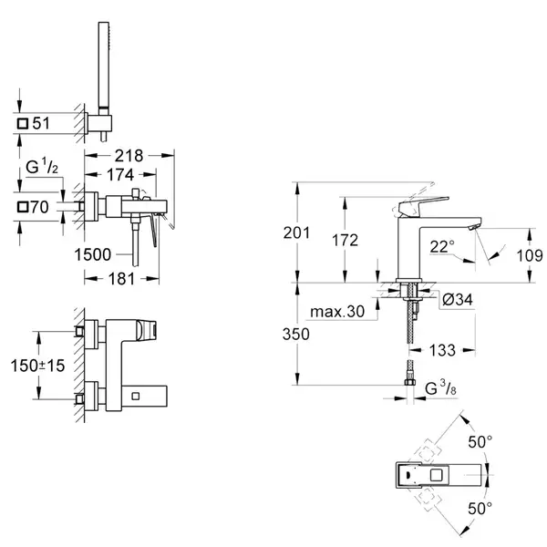 Набір для ванни Grohe EUROCUBE (2314100A) фото 2 Aquada.com.ua