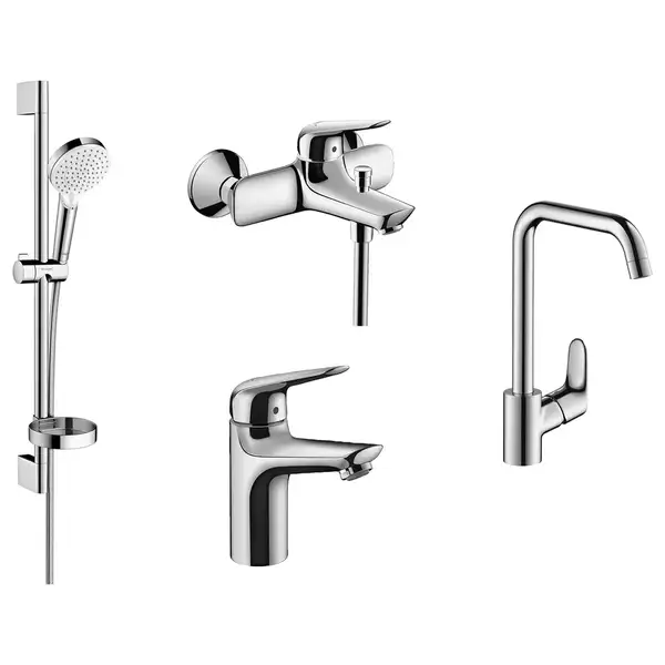 Набор смесителей для ванны и кухни 4-в-1 Hansgrohe Novus/Crometta/Focus (цвет - хром) (1162019) фото 1 Aquada.com.ua