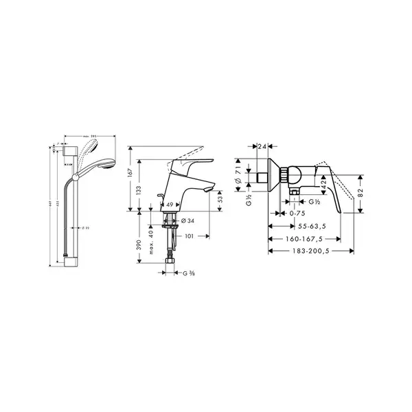 Набор смесителей для душа 3-в-1 Hansgrohe Focus E2 (цвет - хром) (31933000) фото 2 Aquada.com.ua