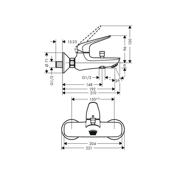 Набор смесителей для ванны 3-в-1 Hansgrohe Novus 70 (цвет - хром) (710242663) фото 3 Aquada.com.ua