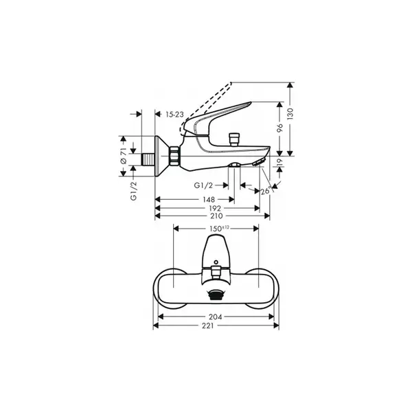 Набор смесителей для ванны 3-в-1 Hansgrohe Novus 100 (цвет - хром) (710342773) фото 3 Aquada.com.ua