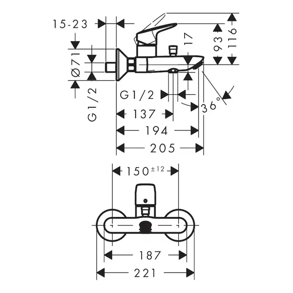 Набор смесителей для ванны 3-в1 Hansgrohe Logis (цвет хром) (71400111) фото 7 Aquada.com.ua