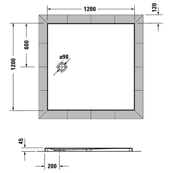 Душевой поддон 120 х 120 х 4 см Duravit Tempano, белый (720190000000000) фото 4 Aquada.com.ua