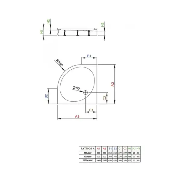 Душевой поддон Radaway Patmos A 900 х 900 мм, h=20 мм (4S99155-03) фото 2 Aquada.com.ua