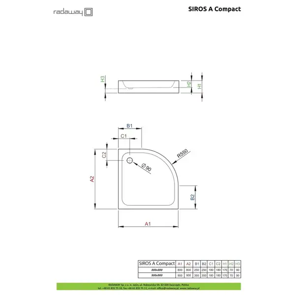 Radaway Siros Compact Душовий піддон 900х900, білий (SBA9917-2)