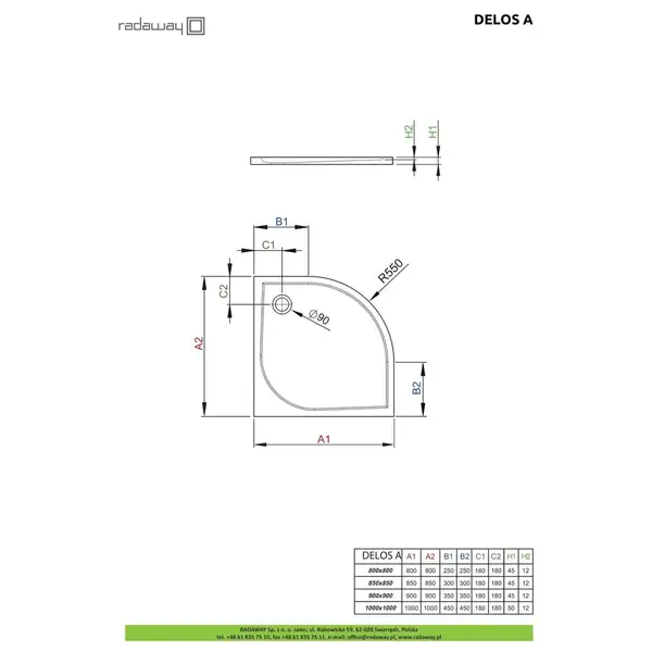 Radaway Delos A Душовий піддон 1/4 кола, білий (SDA1010-01)