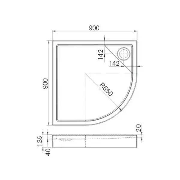 ROCA MALAGA Rondo Compact поддон полукруглый 90*90 с интегрированной панелью выс.13,5 см, с сифоном (A276260000) фото 3 Aquada.com.ua