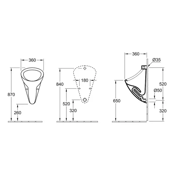 VILLEROY & BOCH O.NOVO писсуар 36*61см (75030001) фото 2 Aquada.com.ua