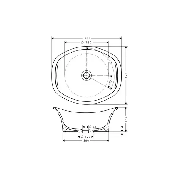 Раковина накладная на столешницу Axor (Hansgrohe) Urquiola 511 х 427 мм (11301000) фото 2 Aquada.com.ua