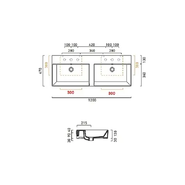 Раковина двойная Catalano Premium 120 х 47 см (112VPD00) фото 4 Aquada.com.ua
