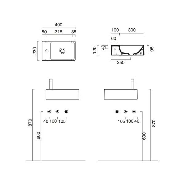Маленькая (мини) раковина Catalano New Zero 40 х 23 см, satin cement/серый матовый (14023VECS) фото 2 Aquada.com.ua