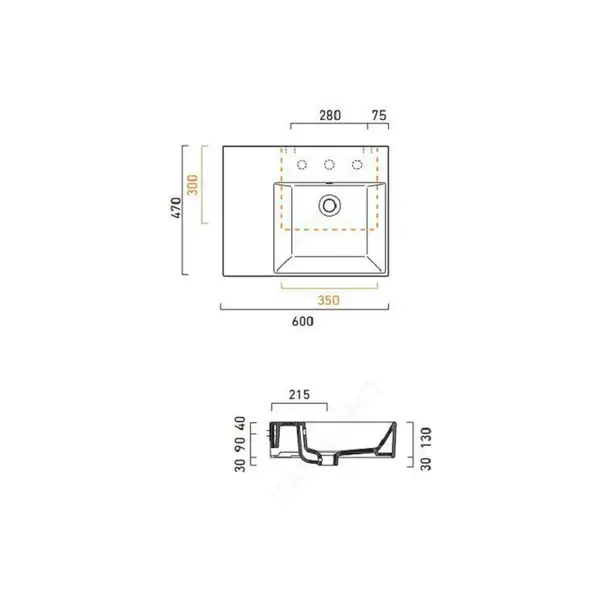 Раковина подвесная Catalano Premium Up 60 x 47 см (чаша слева) (160SVPUP00) фото 4 Aquada.com.ua